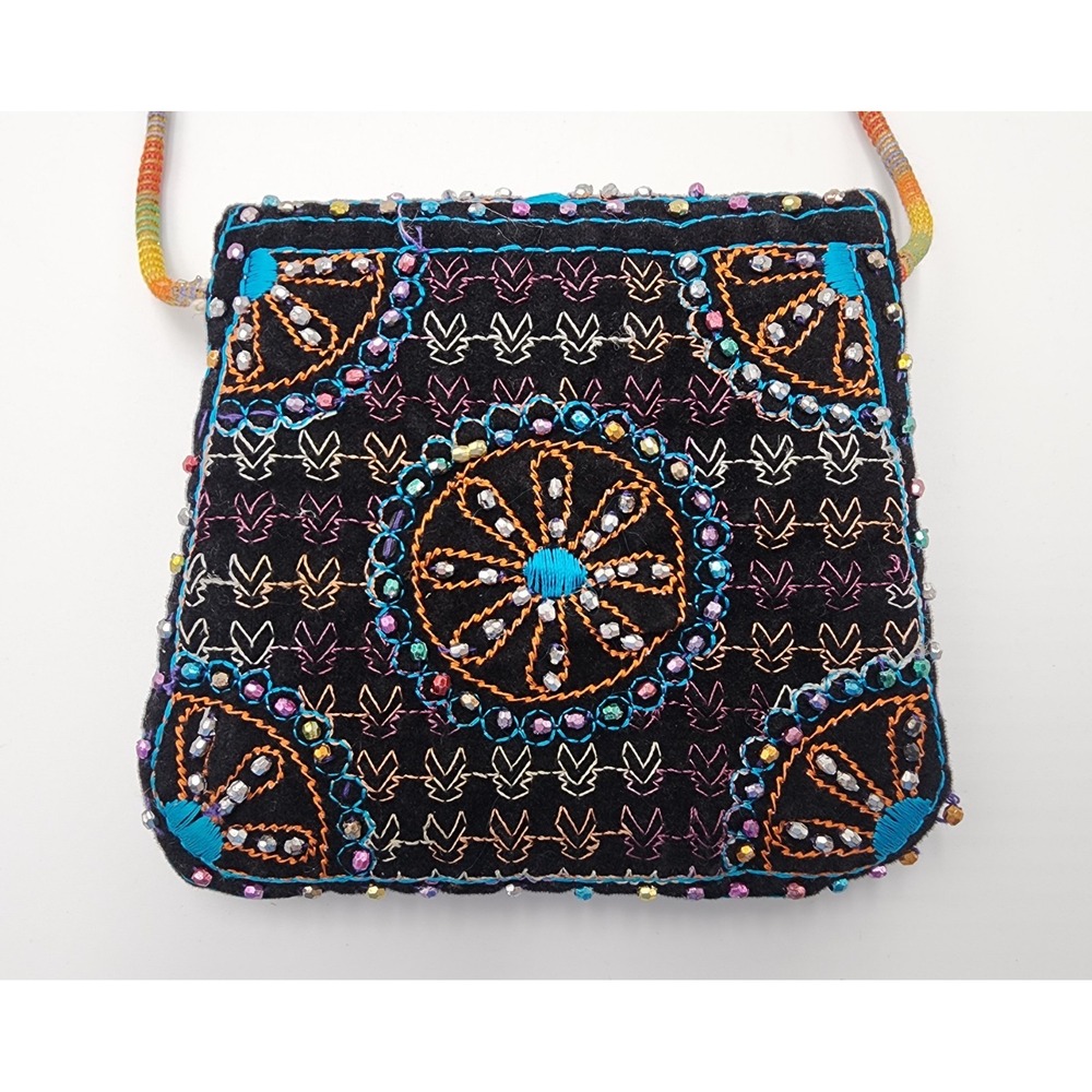 BOHO BEADED FLORAL CROSSBODY BAG PURSE SATCHEL BEAUTIFUL‎